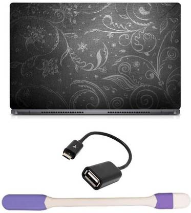 Skin Yard Black & White Matte Abstract Laptop Skin with USB LED Light & OTG Cable - 15.6 Inch Combo Set