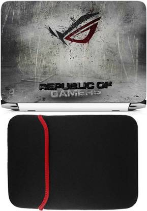 FineArts Republic Of Gamers Laptop Skin with Reversible Laptop Sleeve Combo Set