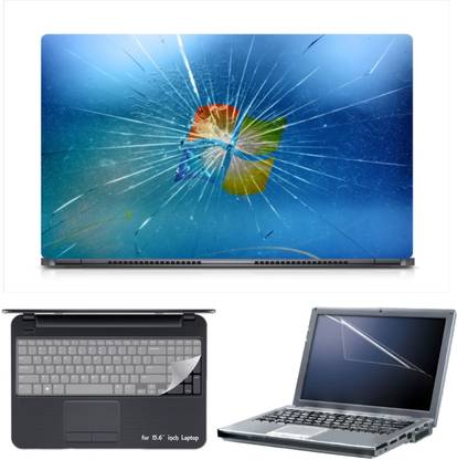Skin Yard Broken Windows Wallpaper Laptop Skin Decal with Keyguard & Screen Protector -15.6 Inch Combo Set