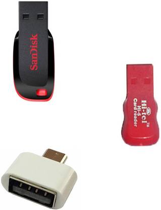 SanDisk 32 gb pendrive with otg adapter and card reader Combo Set