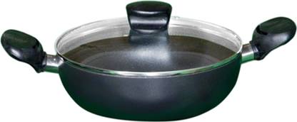 KHLOS  Hi quality 3mmThikness 6 Coats Black Pearl  Non-Stick Kadhai With Glass Lid Induction Bottom Non-Stick Coated Cookware Set