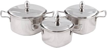 Vishal Steel Emporium Navkar Lumia Dish Cook and Serve Serving Dishes with Lids - Set of 3 Cookware Set