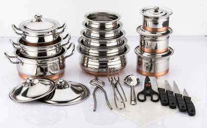 MAHAVIR Stainless Steel Copper Bottom Cook N Set Set With Knife Set Cookware Set