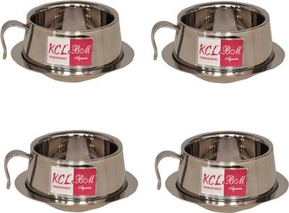 KCL Pack of 4 Stainless Steel Ruby Cup & Saucer