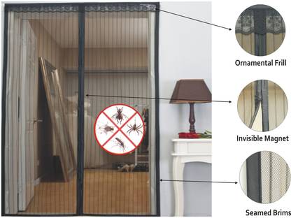Meded Magnetic Door Mesh with Invisible Magnets 210 cm (7 ft) Polyester Semi Transparent Door Curtain Single Curtain