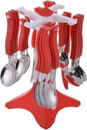 Jony Jony 24 Pcs Stainless Steel Cutlery Set With stand (Spoon Set) Plastic, Stainless Steel Cutlery Set