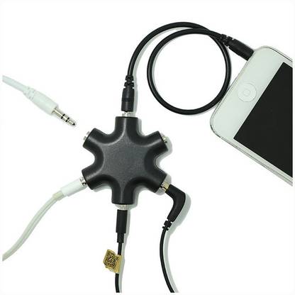 FINGERS Red, Black 6 Port Multi Headphone Adapter/ Stereo Audio Headset Hub with Connector Cord Phone Converter