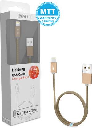MTT Lightning Cable 2.4 A 1 m Apple MFI Certified Nylon Braided Gold