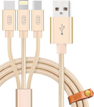 STA USB Type C Cable 2 A 1.2 m 3 in 1 [ Lightning , Micro USB , Type C ] Multi Port Charging