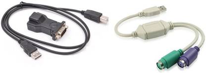 De-TechInn Micro USB Cable 1 m Combo 2 in 1 Set of RS232 COM Port Serial PDA 9 Pin DB9 Adapter Connector and Keyboard & Mouse Converter PS2 to