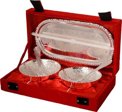 Being Nawab Pack of 5 Silver Plated Silver Handcrafted Dinner Set