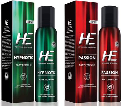 HE DEO Body Perfumed (PASSION) +(HYPNOTIC) 122 ML EACH Deodorant Spray  -  For Men