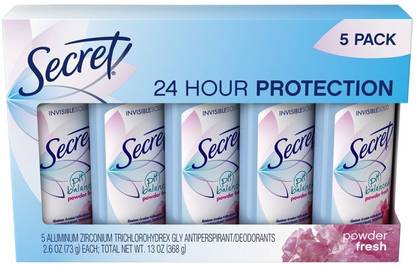 Secret Invisible Solid Deodorant, Powder Fresh (2.6 Oz., 5 Pk.) Deodorant Roll-on  -  For Men