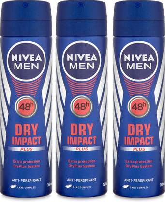 NIVEA Men 48h Dry Impact Plus Extra Protection Anti-Perspirant ( Pack of 3) Deodorant Spray  -  For Men