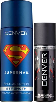 डेनवर Superman Strength Deo 150 Ml & Black Code Nano 50 ml डिओडोरेंट स्प्रे  -  पुरुषों के लिए