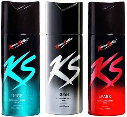 Kamasutra SPARK(150ML), URGE(150ML) & RUSH(150ML) Deodorant Spray  -  For Men