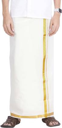 Jansons Cream Gold Border-3.70 Mtr Solid Men Dhoti