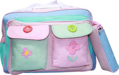 KIWI Pink Flower Embroidery with Buttons Diaper Bag