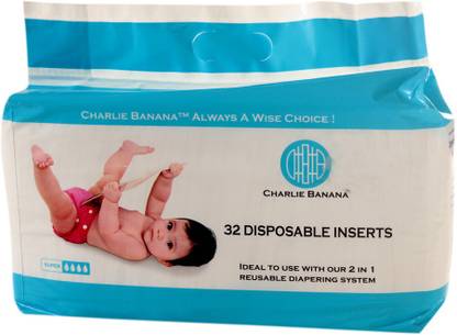 Charlie Banana 32 Disposable Diaper Inserts in polybag (Bamboo Lined) - M