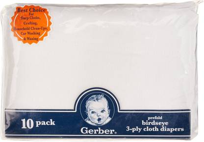 GERBER Birdseye 3-Ply Prefold Cloth Diapers, White, 10 Count