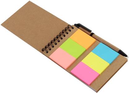 Pigloo Assorted Color Sticky Notes with Diary & Ballpoint Pen Pocket-size Memo Pad Unruled 50 Pages
