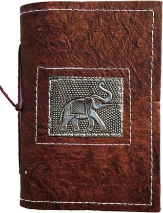 Rstore Handmade Hathi Print Metal Logo Bahi (Size 7x5 inch) Regular Diary Unruled 44 Pages