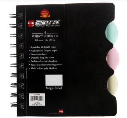 bilt Matrix 4 Subject A6 Notebook Ruled 240 Pages