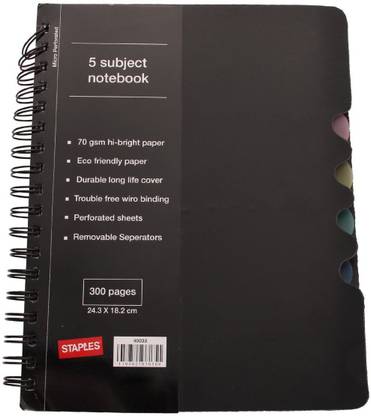 Staples 5 Subject Gen B5 Notebook Ruled 300 Pages