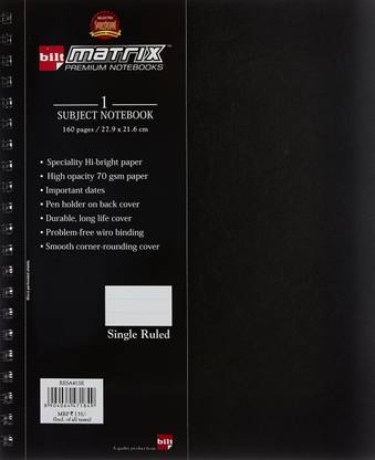 bilt 1 subject note book A4 Notebook single ruled 160 Pages