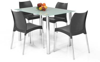 @Home by nilkamal Napoli Glass 4 Seater Dining Set