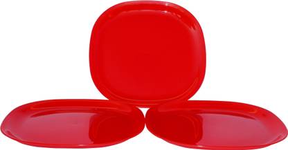 Techware Pack of 3 Plastic Microwavable Serving Plates (11 Inch) Dinner Set