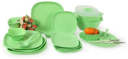 JOY HOME Pack of 32 PP (Polypropylene) Square Dinner Set