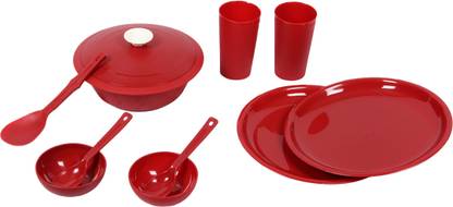 Cutting EDGE Pack of 10 PP (Polypropylene) Microwaveable Dinner Set, Red( DSrnd10_R) Dinner Set