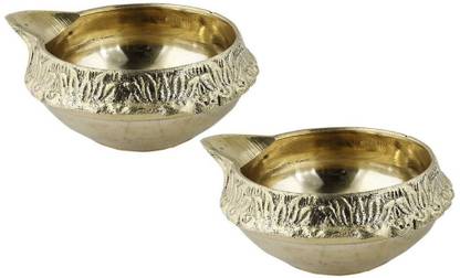 Odisha Bazaar Handmade Indian Brass Oil Diwali Lamp - Diya Lamp Engraved Design Dia - 2.5 Inch Brass (Pack of 2) Table Diya