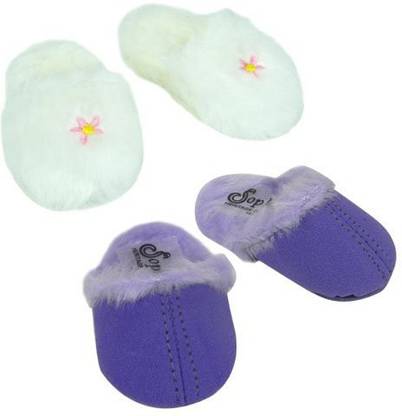 Sophia's 18 Inch Slippers Setwhite Fluffy Slippers With Pink