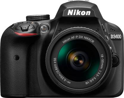 निकों D3400 DSLR कैमरा Body with Single Lens: AF-P DX NIKKOR 18-55 mm f/3.5-5.6G VR Kit (16 GB SD Card + Camera Bag)