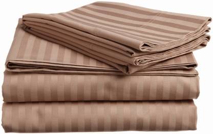 SRP LINEN 400 TC Cotton King Striped Fitted (Elastic) Bedsheet