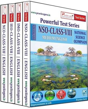 Practice guru Powerful Test Series (IMO / NSO / IEO / NCO) Medium English (Class - 8) (Combo Pack)