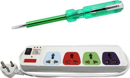 PINNACLE 4 Socket 1 Switch 1.5 Meter Cord With Heav Brass Contact Series + Line tester set of 2  Electrical Combo