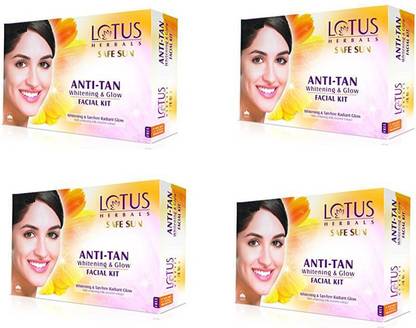 LOTUS Herbals SAFE SUN Anti-Tan Whitening & Glow Facial Kit (( 40g*4))