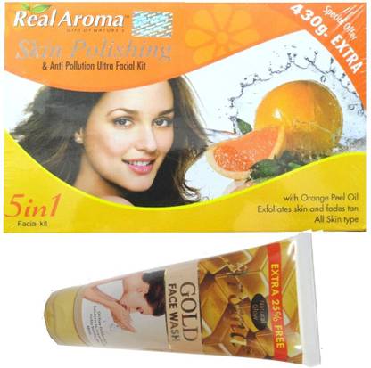 BIGSALE786 Real Aroma Skin Plishing Facial Kit 5 in 1 Free Asta Berry Orange Face Wash