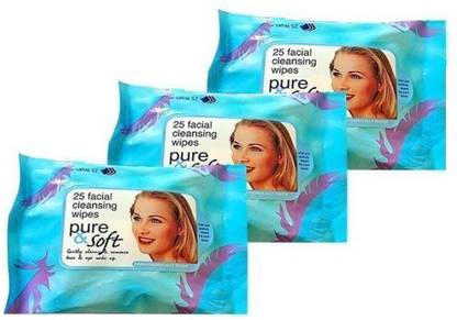 Liqon Pure Soft Facial Face Skin Cleaning Wet Tissue Wipes (MultiFlavour) (Pack of 3)