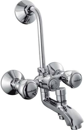 Hindware F100022QT Wall Mixer 3 In 1 With Provision For Both Over Head Shower & Hand Shower With 115 Mm Long Bend Pipe Twin Elbow Valve Faucet