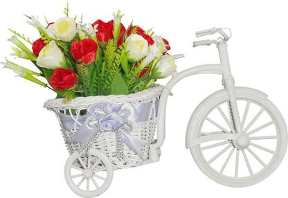 SKY TRENDS White Rose Artificial Flower  with Pot