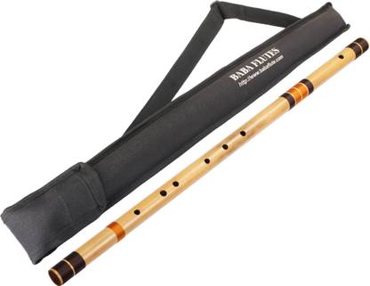 Baba Flute C Natural Base Bamboo Flute Bansuri Left Hand Player with Free Carry Case - Wood