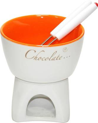WHITE GOLD Ceramic Fondue Set