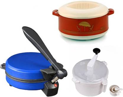 Eco Shopee COMBO OF DETACHABLE BLUE Roti- MAKER, CASSEROLE AND DOUGH MAKER Roti/Khakhra Maker