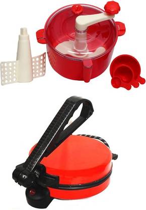 Eco Shopee COMBO OF RED ROTIMAKER WITH RED DOUGH MAKER Roti/Khakhra Maker