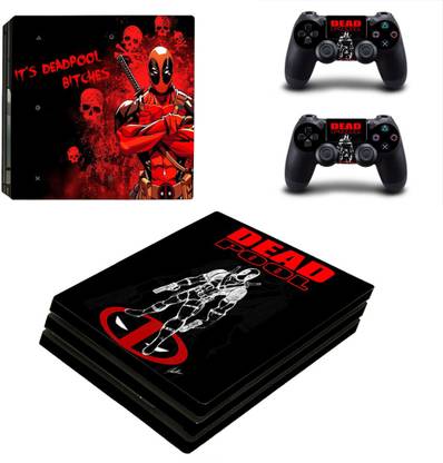 Hytech Plus Deadpool Black Edition Theme Sticker for PS4 PRO Console & 2 Controllers  Gaming Accessory Kit