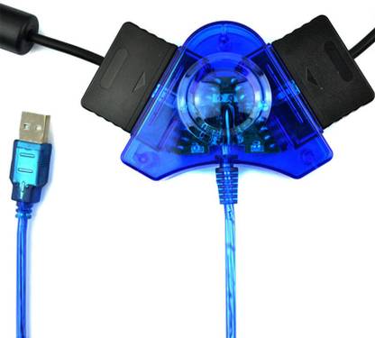 FOX MICRO Blue Dual PS1 Playstation 2 To PC USB Game Connector Gaming Adapter
